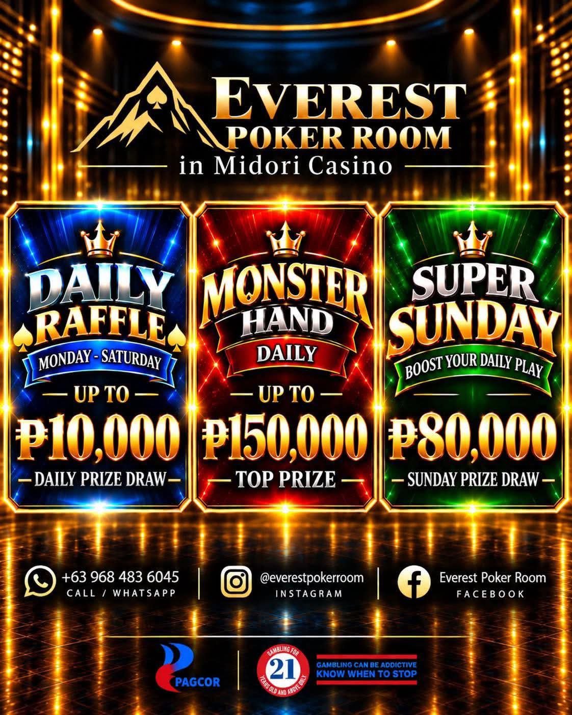 Everest Poker Room Daily Raffle, Monster Hand and Super Sunday promotions
